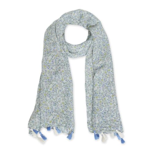 Hadley Wren Womens Lightweight Floral Scarf with Tassels - color: White