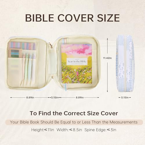 Bible Cover Case for Women Large Bible Cover Bag Quilted Bible Carrying Case for Girls Bible Study Supplies Accessories Christian Gifts for Women (Blue Gingham, Large) - color: Blue Gingham