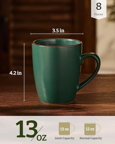 famiware Venus Coffee Mugs Set of 8, 13 oz Ceramic Stoneware Mug Cup Set - color: Dark Green, size: 8pcs
