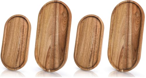 Elsjoy Set of 2 Acacia Wood Serving Trays, Long Wooden Serving Platter Oval Charcuterie Board Set for Home Decor, Fruit, Cheese, 𝟏𝟒" 𝐱𝟕" 𝐚𝐧𝐝 𝟏𝟏" 𝐱𝟓.𝟓" (Pack of 2) - size: 14"L x 7"D, 11"L x 5.5"D (Pack of 2)
