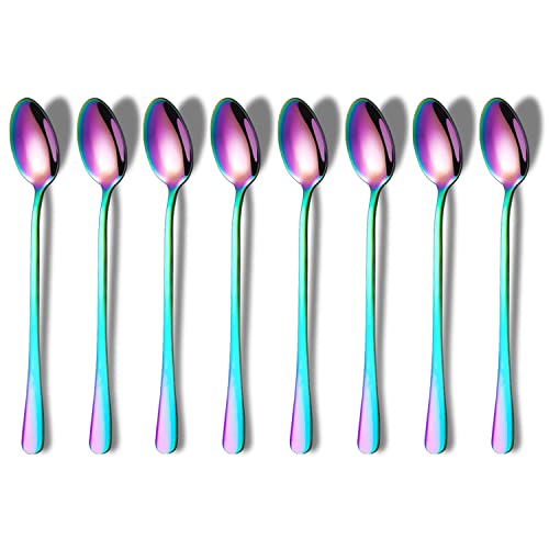Rainbow Long Handle Spoons, Coffee Stirrers, Premium Stainless Steel Coffee & Tea Spoons, Set of 8 (Colorful) - color: 4. Rainbow-8 Piece