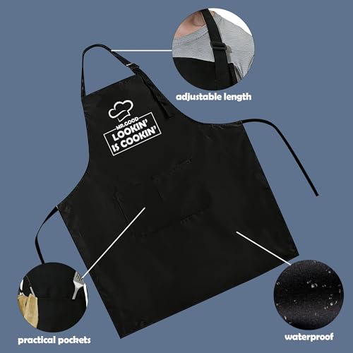 Funny Apron for Men Women,Humorous Kitchen Apron- Grilling Cooking BBQ Accessories, Gift for Dad Husband - color: Mr.good Lookin' is Cookin