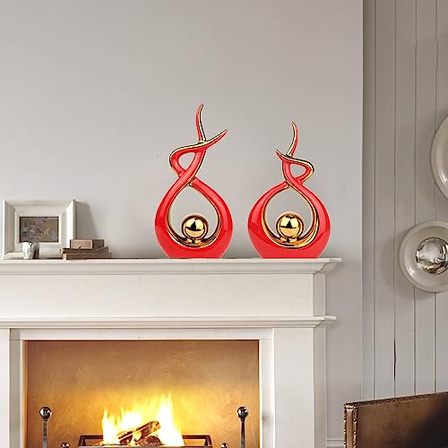 Norrclp Home Decor Modern Abstract Art Ceramic Statue Table Decor (Large) - color: Red and Gold, size: Large
