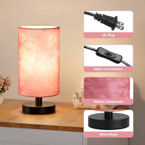 Fenmzee Small Table Lamps(Pink Shade - Black Base, 9" Inline Control) - color: Pink Shade - Black Base