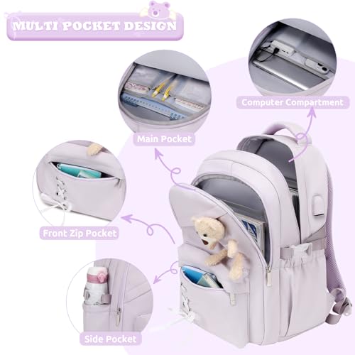 ACESAK 4PCS Backpack for Girls with Leakproof Bento Box (Purple) - color: Purple