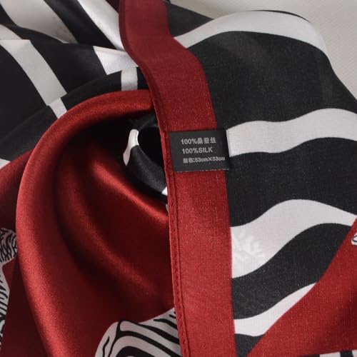 Women 100% Mulberry Silk Neck Scarf 21" Square Floral Neckerchief - color: Burgundy+zabra Print
