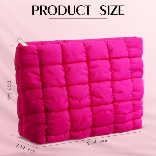 Hillban Hot Pink Puffy Quilted Makeup Bag for Women Gift, Classic - color: Hot Pink, size: Classic