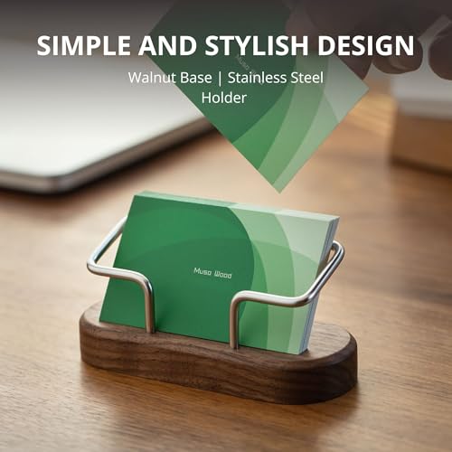 muso wood Business Card Holder for Desk, Wooden Creative Business Card Display for Desk, Wood Business Card Stand for Office, Tabletop (Walnut 1pack)