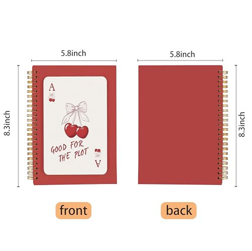 Coquette Red Bow Cherry Spiral Notebook Journal 5.5x8.3 Inch - color: Red