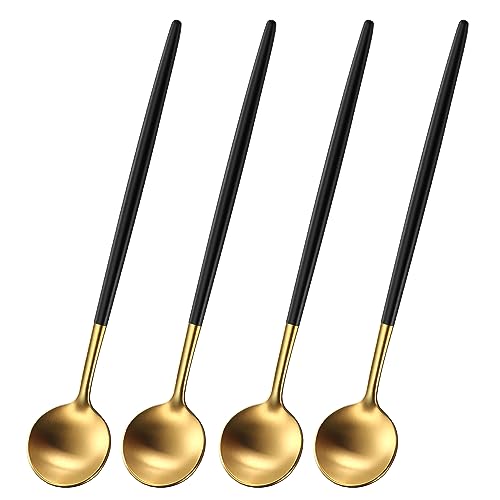 DEHOV 4 PCs 6.7 Inches Brush Gold Stainless Steel 304 Iced Tea Spoons With Black Handle,Long Handle Coffee Stirring Spoon,SS18/10 Matte Gold Black Handle Teaspoons - color: Gold-Black Handle, size: 6.7 Inch