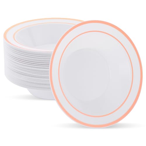 realluck 50pc Deep Bowl With White ground And Double Rose Gold Edges - color: Rose Gold, size: 50Pack