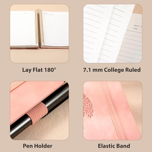 Yoment Hardcover Spiral Notebook 8.5" x 11" 5 Subject Notebook with Tabs - color: Pink