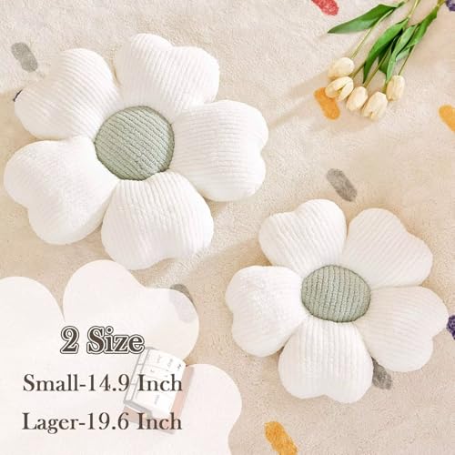 Kcvvcr Flower Throw Pillow, Cute Flower Shaped Pillow Decorative Throw Pillow for Bed Couch, Soft Daisy Pillows Floor Seating Cushion Cushions (14.9 Inch White+Green) - color: White+green, size: 14.9 Inch
