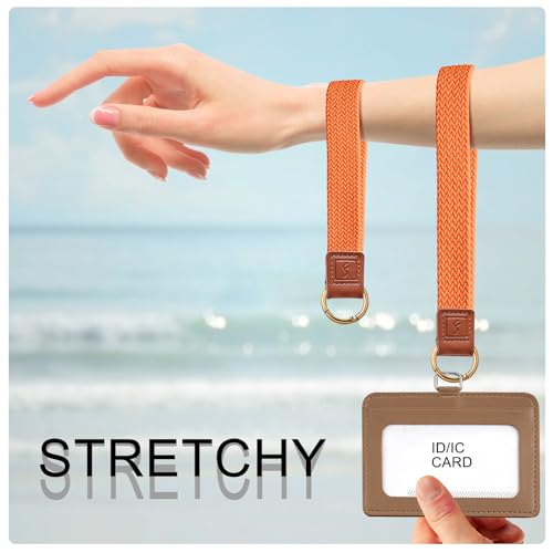 Fishent Stretchy Key Chain, Cute Keychain Wristlet, Upgraded Woven Wrist Lanyard for Keys, Key Chains for Women Men Car Keys ID Badges Card Wallet Phone, Orange - color: Orange