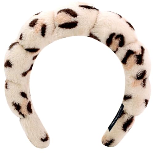 AOENJIE Spa Headbands for Washing Face or Makeup, Sponge Bubble Skincare Headbands, Puffy Terry Cloth Hairband for Women, Skin Care Makeup Headwear Hair Accessories for Girls (Leopard Khaki) - color: Leopard Khaki