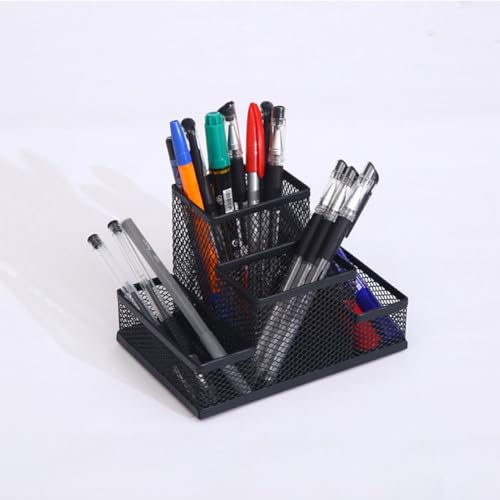 Desk Organizer Desktop Mesh Pen Pencil Holder Caddy with 4 Compartments, Office Home School Classroom Accessories Cool Supplies - color: Black