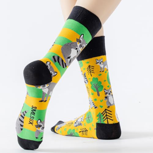 2 Pairs Cartoon Animal Crew Socks Fun Cotton Mid Calf Socks for Women - color: Raccoon