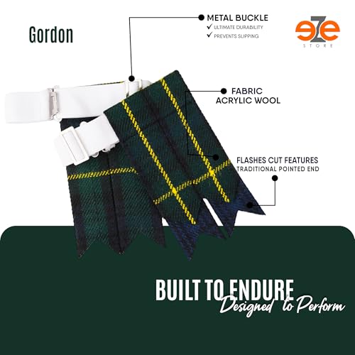 EZE Kilt Flashes for Men with Heavy Buckle Adjusters, Plain & Tartan Kilt Sock Flashes Acrylic Wool - color: Gordon