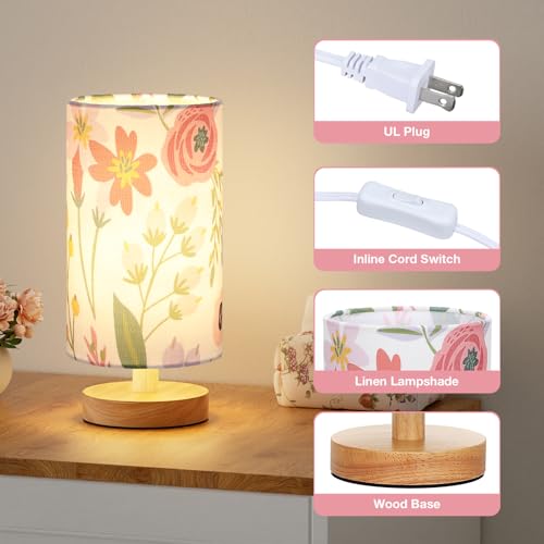 Fenmzee Small Table Lamps (Floral White Shade, 9" Inline Control) - color: Floral White Shade