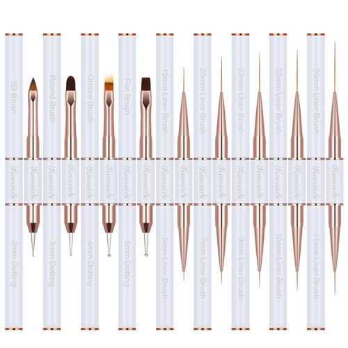 KEMEISI Nail Art Brush Set, 9PCS Double-Ended Acrylic Liner Brush Dotting Pen for Gel Polish, Nail Design Tools for Professional Manicure DIY Home Salon - color: White