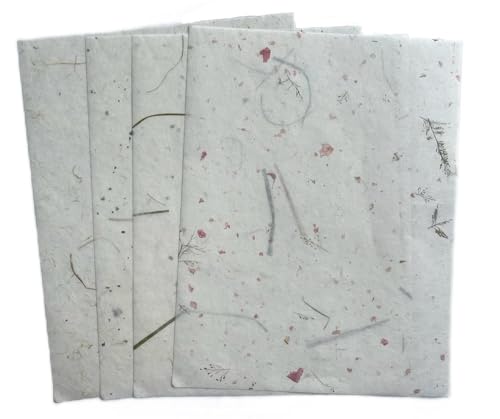 50 Sheets A4 Mulberry Paper, Natural Fiber Paper with Pressed Leaves,Flowers,Grass Thin Washi Craft for Card Making, Scrapbooking, Journaling, Origami & DIY Art(Natural leaves etc,, A4) - color: Natural leaves,Onion,etc,, size: A4
