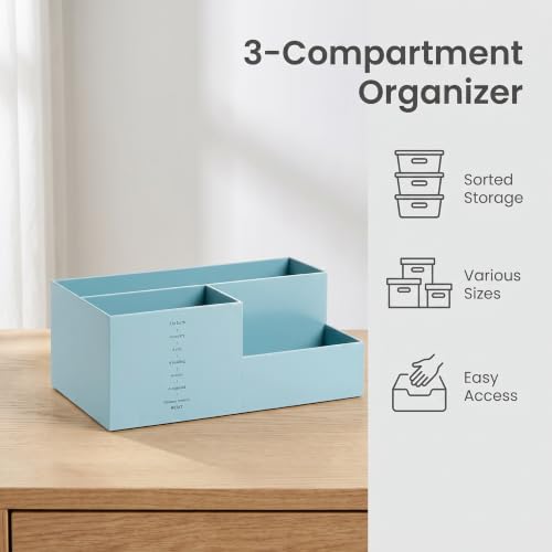 Jekelife Desk Organizer,3 Compartment Desktop Organizer, Multi-Functional Stationery Pen Holder for Office Supplies Blue - color: Blue, size: A