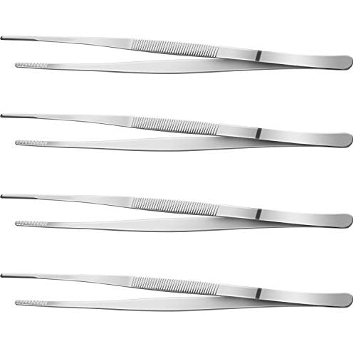 Yaomiao 4 Packs 8 Inch Cooking Tweezers Bar Kitchen Tongs, Silver - color: Silver, size: 8 Inch