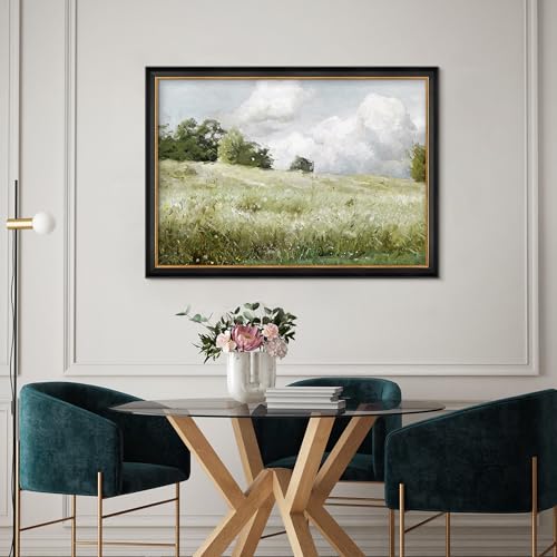 MUDECOR Premium Framed Wall Art Green Meadow Under Stormy Clouds Nature Wilderness Illustrations Modern Rustic Colorful Multicolor for Living Room, Bedroom, Office - 26"x36" Black - color: A07-2308-yui10, size: 36"L x 26"W, style: Black Frame
