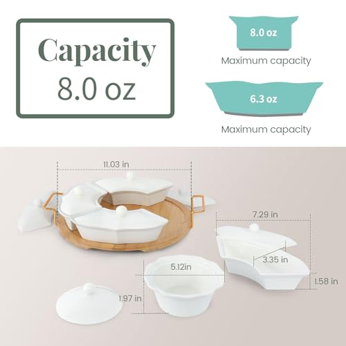 PLAPITATE Party Serving Trays and Platters, Ceramic Lazy Susan Serving Tray with Divided Sections Appetizer Rotating Serving Tray for Fruits, Veggies, Chips and Dip Serving Set
