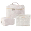 RSRSLEII 3Pcs Quilted Cotton Seashell Makeup Bag, Travel Toiletry Bag,White - color: 08 3Pcs White