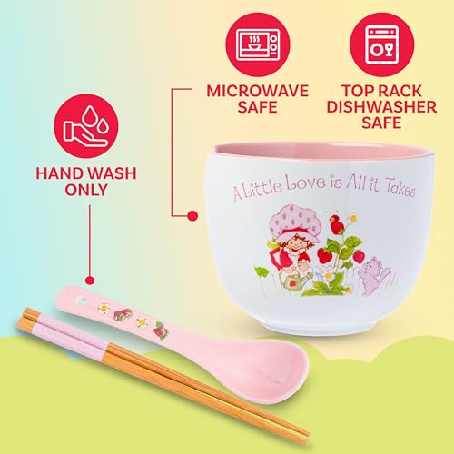 Silver Buffalo Strawberry Shortcake, Ramen Bowl with Chopsticks, 20oz - color: Strawberry Shortcake A Little Love Spoon, size: 20 Ounces (With Spoon)