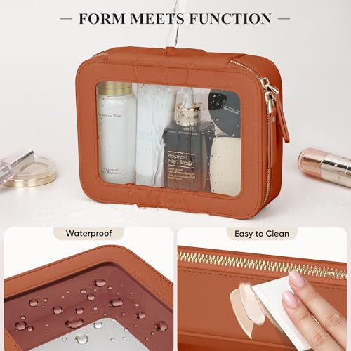2 Pack Brown Clear Makeup Bags for Fall, Medium & Mini - color: Brown, size: Mini+Medium