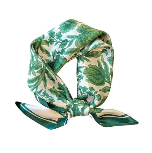 FEIBOON Mulberry Silk Scarf 21"x21" Small Square Scarfs for Women - color: Green Leaves