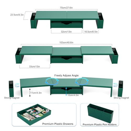 Spacrea Dual Monitor Stand Riser with Drawer and 2 Pen Holders - color: Dark Gree