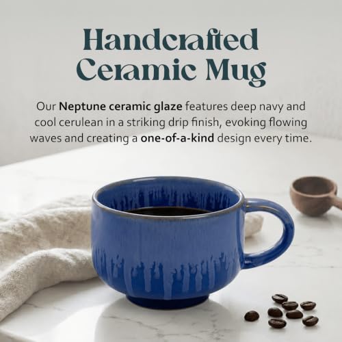 NOVA CERAMICS Blue Coffee Mug - 16 oz Ceramic Mug with Handle - Neptune - color: Neptune