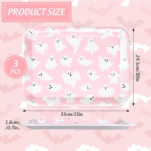 JarThenaAMCS 3Pcs Halloween Serving Trays Pink Ghost Platter Cute Ghost Reusable Serving Dishes for Birthday Baby Shower Party Sharing Snacks Fruit Dessert, 13 x 10 Inch - style: Pink Ghost