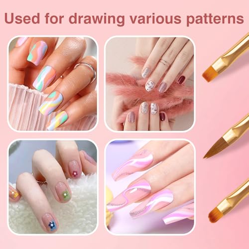 Nail Art Brushes, 3 Pcs Nail Brush Set with Gel Polish Pens and Liner Brush - color: 3PCS Nail Brush Set