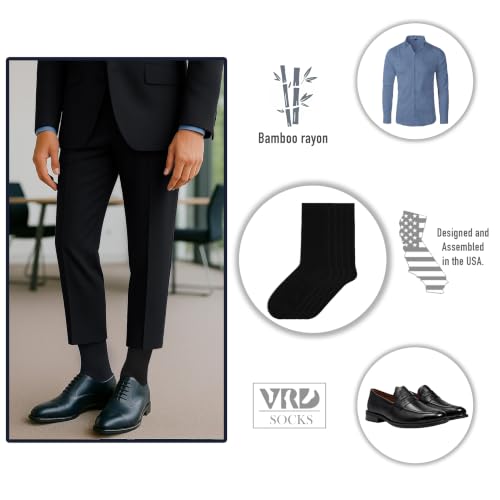 VRD Men's Dress Socks Bamboo Rayon, 5-Pack Crew Socks, Multiple Colors and Designs, Shoe Size 8-13, Gift Box - color: 10: Black, 5-pack Solid