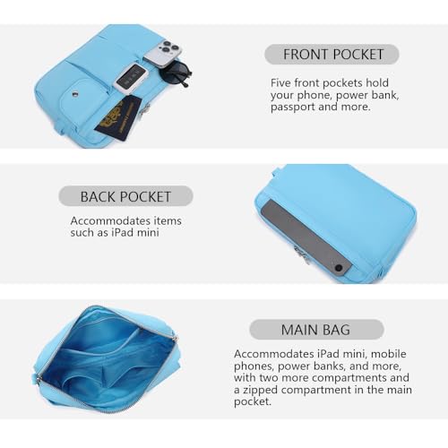 Pencil Holder Storage Bag for Women, Large Capacity Zippered Pencil Case with Multiple Pockets, Nylon Canvas Stationery Organizer for Office, Travel & Daily Use (Nylon,Sky Blue) - color: Sky Blue/Nylon