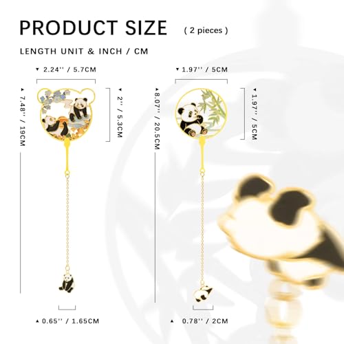 Panda Metal Bookmarks with Tassels, 2-Piece Set for Book Lovers