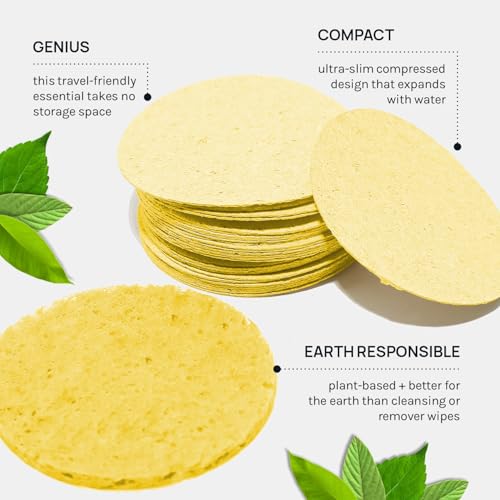 AOA Studio 50-Count Compressed Facial Sponges 100% Natural Cosmetic Spa Sponges for Facial Cleansing, Exfoliating Mask, Remove for Makeup, Dead Skin, and Dirt (Yellow, 50 counts) - color: Yellow, size: 1 Count (Pack of 50)