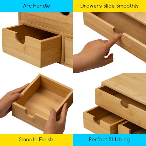 MEEDEN Bamboo Desk Organizer with Drawers: Desktop Storage Container - color: 3 Drawers