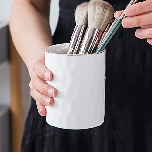 Ceramic Pen Holder Stand Cup Pencil Holder Organizer Makeup Brush Holders for Home Office Desk (White) - color: White