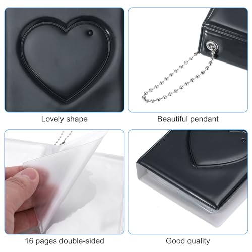 PATIKIL 3 Inch Mini Kpop Photocard Binder 2.5"x3.5" Album with 32 Pockets Small Bookshelf Love Heart Picture Holder Book for Collection, Black - color: Black