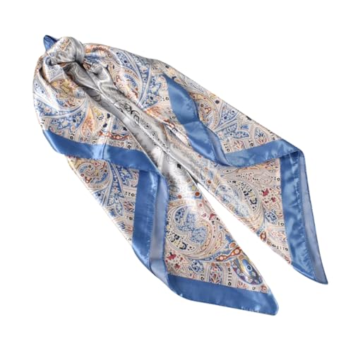 35 Inches Silk Head Scarf-Satin Hair Scarves Silk Bandana Scarf Headscarf for Women's Fashion Scarves - color: Large Floral Cashew Nut - Blue