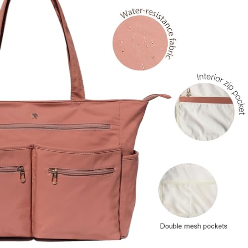 Weekender Bag Carry On Bag Overnight Tote Travel Duffle with 13 Pockets for Travel,Work，Gym,Beach,Teacher,Nurse - color: Pinklish Brown