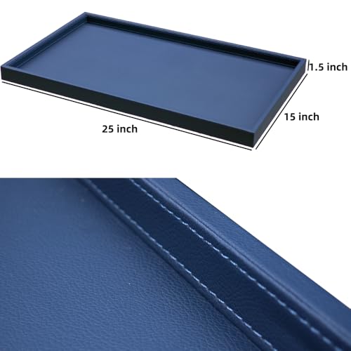 25 * 15 Inch Rectangular Ottoman Tray | Textured PU Leather, Waterproof & Heat-Resistant Storage for Coffee/Dining Tables, Sofa, Bed, Entertainment & Party (Navy Blue, 25 * 15in) - color: Navy Blue, size: 25" x 15" x 1.5"
