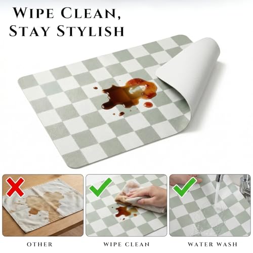 Set of 6 Checkerboard Non-Slip Washable Placemats for Dining Table - color: Sage Green
