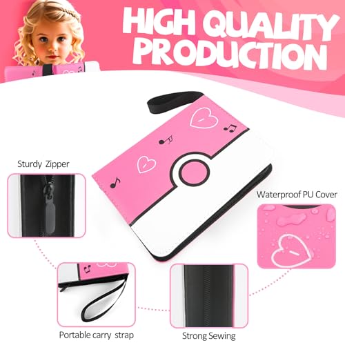 Collectible Trading Card Binder, 400 Pockets Card Holder with 50 Removable Sleeves, Portable Collection Binder Album Book Case Storage, Zipper Card Protective Sleeves for TCG, Sports Card - color: Sweet Pink