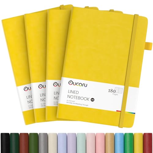 Oucaru 4 Pack A5 Lined Journal Notebook, 180 Pages 100 GSM Paper for Travel - color: Yellow, size: 4 Pack